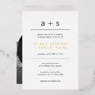 Invitación Con Relieve Metalizado Monograma Minimalista Foto Boda Regalo Dorado