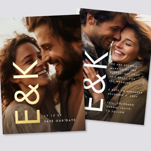 Invitación Con Relieve Metalizado Monograma moderno BOLD Gold 2 para la fotografía G (Subido por el creador)