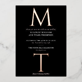 Invitación Con Relieve Metalizado Monograma moderno Iniciales audaces Subió oro