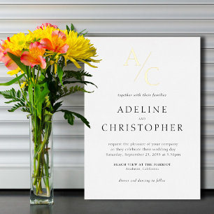 Invitación Con Relieve Metalizado Monograma moderno Oro blanco negro