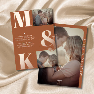 Invitación Con Relieve Metalizado Monograma Negrita Foto de Boda Minimalista Moderna