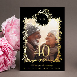 Invitación Con Relieve Metalizado Monograma Oro Boyano 40 Aniversario Boda