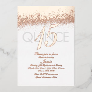 Invitación Con Relieve Metalizado Monogramed Quince Gold Pressed Purpurina