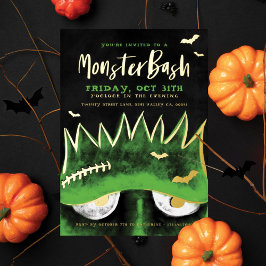 Invitación Con Relieve Metalizado Monster Bash | Festín Frankenstein Halloween