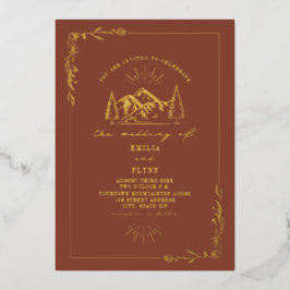 Invitación Con Relieve Metalizado Montañas Boda Terracota