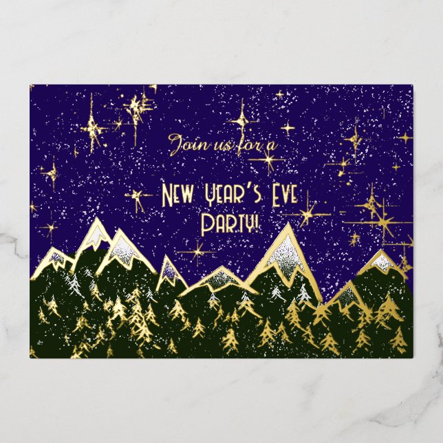 Invitación Con Relieve Metalizado Montañas por la noche - fiesta de Nochevieja (Anverso)