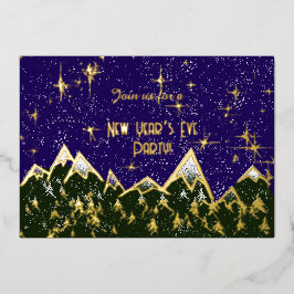 Invitación Con Relieve Metalizado Montañas por la noche - fiesta de Nochevieja dorad