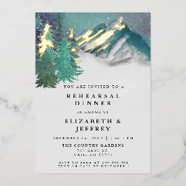 Invitación Con Relieve Metalizado Montañas rusticas de color acuático Ensayo de la c