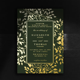 Invitación Con Relieve Metalizado Moody Forest Botanical Gold Boda clásico moderno