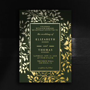 Invitación Con Relieve Metalizado Moody Forest Botanical Gold Boda clásico moderno