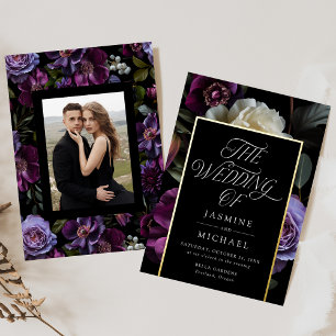 Invitación Con Relieve Metalizado Moody Gothic Floral Photo Boda