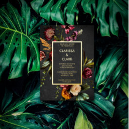 Invitación Con Relieve Metalizado Moody Oscuro Negrita Boda de Flor Salvaje