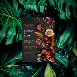 Invitación Con Relieve Metalizado Moody Oscuro Negrita Boda de Flor Salvaje