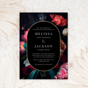 Invitación Con Relieve Metalizado Moody Peony Floral Boda Ronda