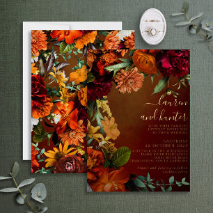 Invitación Con Relieve Metalizado Moody Sunset Colores Floral Script Boda Gold