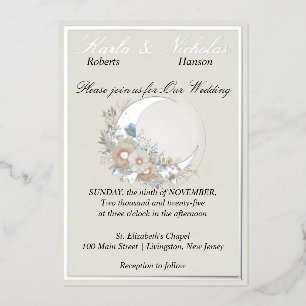 Invitación Con Relieve Metalizado Moonflower Off White, Silver