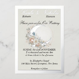 Invitación Con Relieve Metalizado Moonflower Off White, Wide Silver