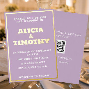 Invitación Con Relieve Metalizado Morado Lilac Moderno Tipografía Oro Violeta Elegan
