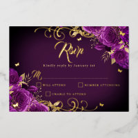 Morado Rosa Floral Oro Swirl Quinceanera