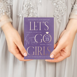 Invitación Con Relieve Metalizado Morado vamos Chicas Bachelorette Party