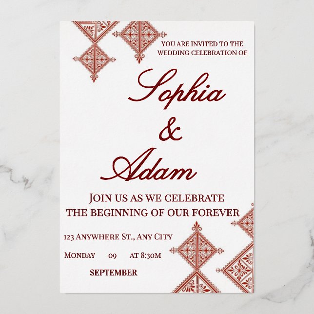 Invitación Con Relieve Metalizado Moroccan Berber Pattern Wedding Invitation (Anverso)