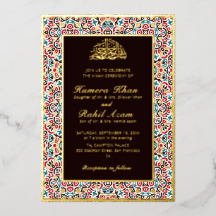 Invitación Con Relieve Metalizado Motivo marroquí joya celosía islámica