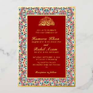 Invitación Con Relieve Metalizado Motivo marroquí joya celosía islámica