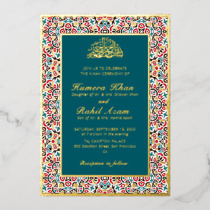 Invitación Con Relieve Metalizado Motivo marroquí joya celosía islámica