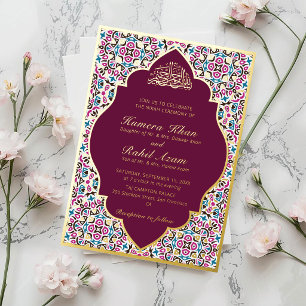 Invitación Con Relieve Metalizado Motivo marroquí joya celosía islámica