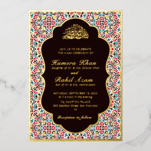 Invitación Con Relieve Metalizado Motivo Marroquí Joyas Celosía Islámico