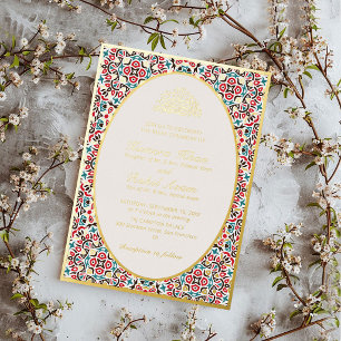 Invitación Con Relieve Metalizado Motivo Marroquí Joyas Celosía Islámico