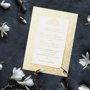 Invitación Con Relieve Metalizado Motivo Marroquí Joyas Celosía Islámico