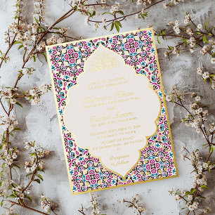 Invitación Con Relieve Metalizado Motivo Marroquí Joyas Celosía Islámico