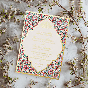 Invitación Con Relieve Metalizado Motivo Marroquí Joyas Celosía Islámico