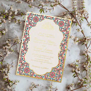 Invitación Con Relieve Metalizado Motivo Marroquí Joyas Celosía Islámico