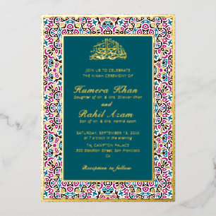 Invitación Con Relieve Metalizado Motivo Marroquí Joyas Celosía Islámico