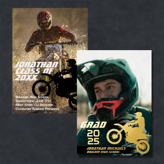 Invitación Con Relieve Metalizado Motocross de bicicleta sucia 2 foto graduación mod