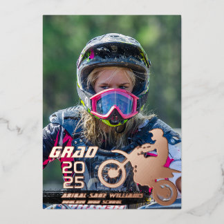 Invitación Con Relieve Metalizado Motocross de bicicleta sucia 2 foto graduación mod