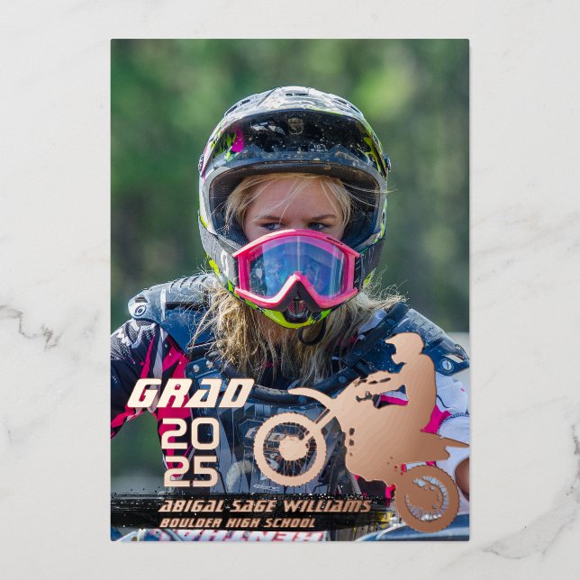 Invitación Con Relieve Metalizado Motocross de ciclismo sucio 2 Rosa de graduación f (Anverso)