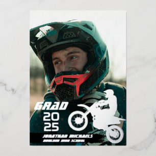 Invitación Con Relieve Metalizado Motocross en bicicleta de tierra de papel de plata