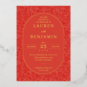 Invitación Con Relieve Metalizado Movimientos de Hoja Roja Elegante