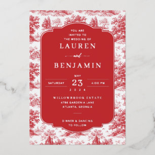 Invitación Con Relieve Metalizado Movimientos de jardín rojo elegante