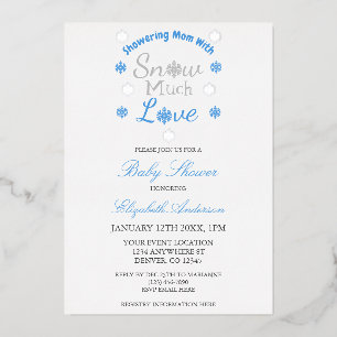 Invitación Con Relieve Metalizado Mucho Amor Invernal: Bebe Copo de Nieve Bañando a 