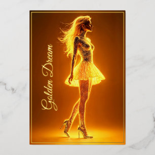 Invitación Con Relieve Metalizado Mujer de moda iluminada con luz de neón