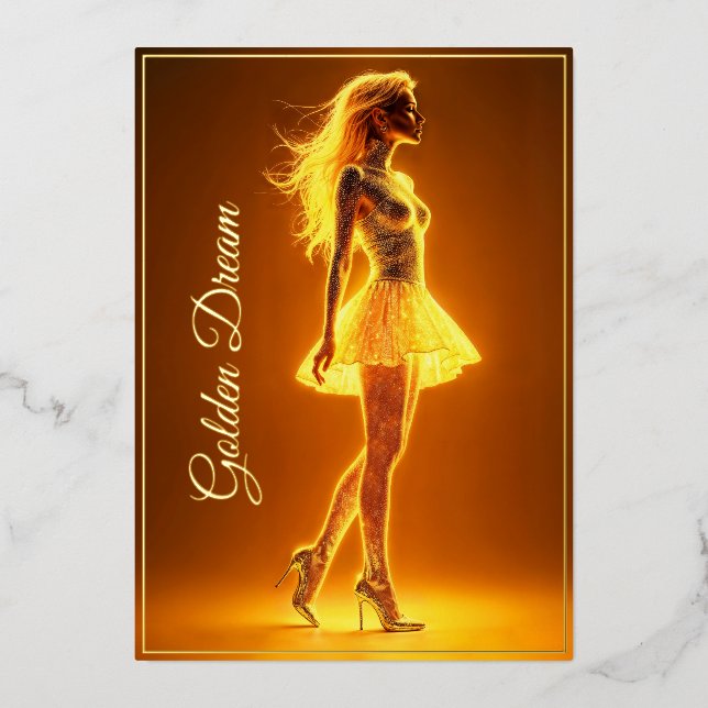 Invitación Con Relieve Metalizado Mujer de moda iluminada con luz de neón (Anverso)