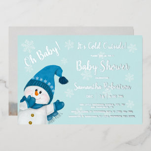 Invitación Con Relieve Metalizado Muñeco de nieve Baby es frío afuera Foto Baby Show