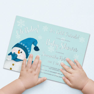 Invitación Con Relieve Metalizado Muñeco de Nieve Pequeño Está Frío Afuera Shower de