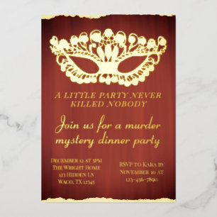 Invitación Con Relieve Metalizado Murder Mystery Dinner Fiesta Red