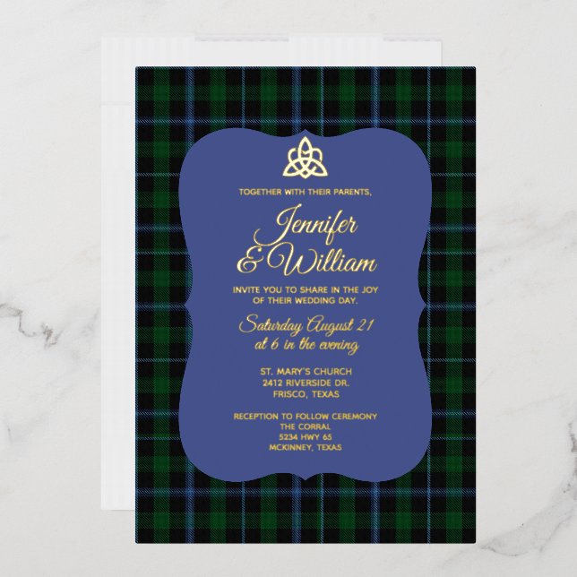 Invitación Con Relieve Metalizado Murray Clan Tartan Plaid Boda (Sobre)