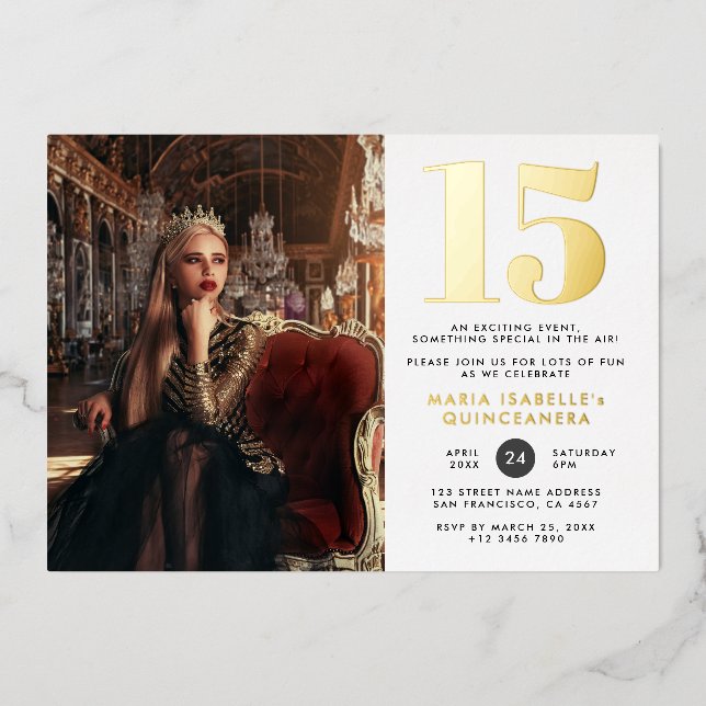 Invitación Con Relieve Metalizado Nacimiento Quinceañera Vintage Red & Gold (Anverso)